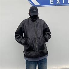 麂皮绒棉衣男潮牌工装高街ins羊羔毛加厚棉服潮流秋冬季宽松外套，男装夹克，星座716-4