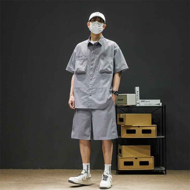 短袖衬衫男新款夏季薄款透气搭配一套短裤宽松翻领衬衣TZ071-P88,男装牛仔裤,星座308B-2