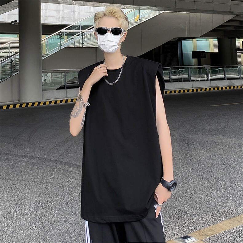 T028-P31美式夏季垫肩纯色无袖背心图片