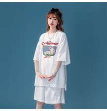 中性风夏季ins冰丝华夫格个性休闲情侣套装一套TZ856-P50控68，女装运动套装，A247A