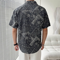 轻熟风夏季印花短袖衬衫男士潮痞帅半袖微宽松衬衣TZ94P50控78，男装T恤，电商B413