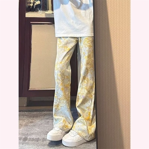 春季提花牛仔裤男直筒微喇裤美式高街vibe弯刀裤子LK83077-P38图片