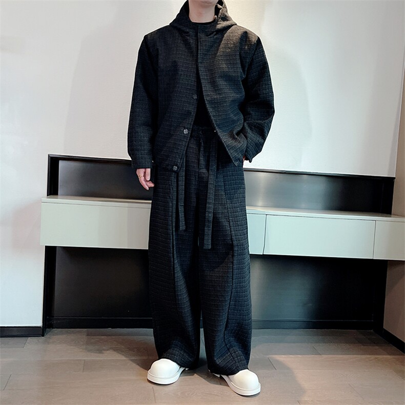 秋冬新款高级保暖连帽棉服外套弯刀裤套装男潮TZ353上衣135裤子78图片