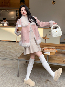 现货主推皮毛一体加厚粉色翻领210-6361-P195-K288图片