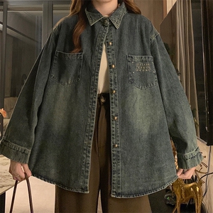 复古牛仔外套女春秋季2025新款宽松百搭衬衫港风休闲上衣 C628-88图片