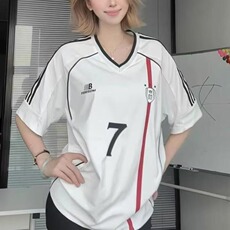 复古运动织带V领凉感短袖t恤男女季美式潮牌情侣休闲球衣QZX81，男装T恤，星座208-5