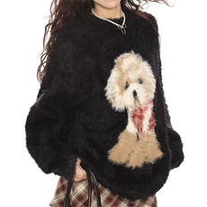 2025年秋季时尚百搭通勤简约休闲狗狗刺绣圆领，女装针织衫/毛衣，萱芳婷羊绒