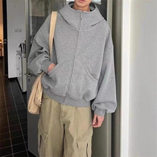 抖音得物高品质26春装美式高街重磅宽松结构高领连帽卫衣外套W60，女装短外套，电商A486