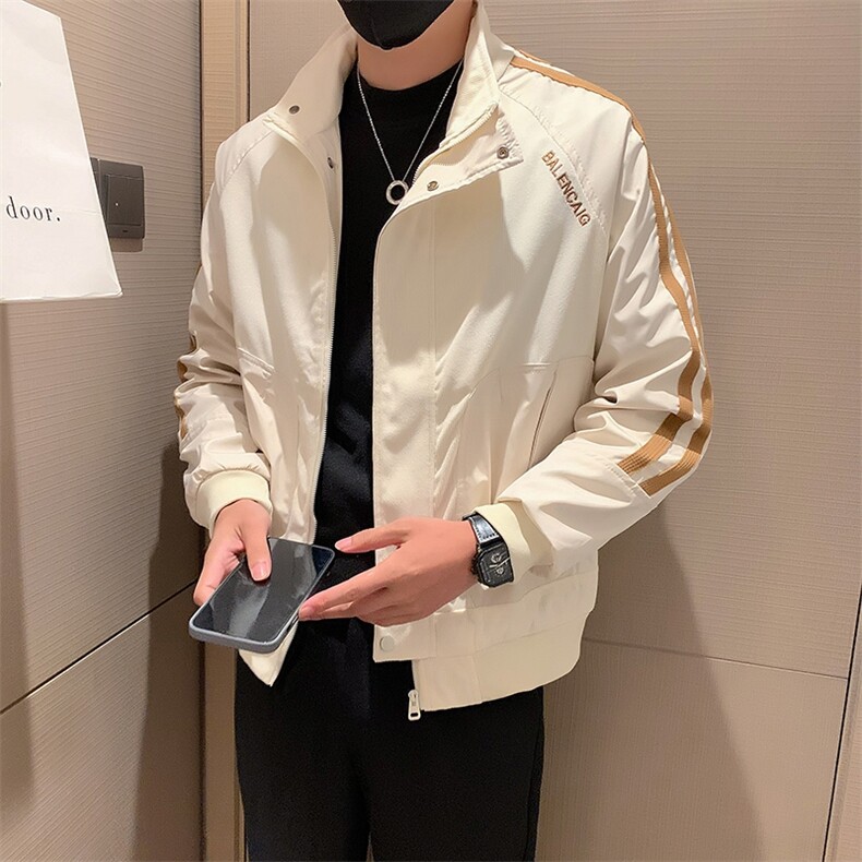 立领拼接工装条纹设计夹克男春秋季潮流上衣休闲百搭外套JK02-P95,男装夹克,电商D323（原B261）