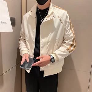 立领拼接工装条纹设计夹克男春秋季潮流上衣休闲百搭外套JK02-P95
