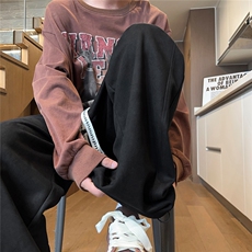 2025秋冬麂皮绒宽松潮牌男拼接休闲裤裤脚抽绳K6733/特P30黑色3，男装休闲裤，电商A094