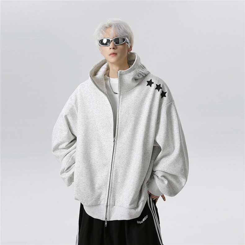 拉链开衫卫衣男美式复古廓形硬挺连帽衫即墨外套JK607-P78,女装短外套,电商C307