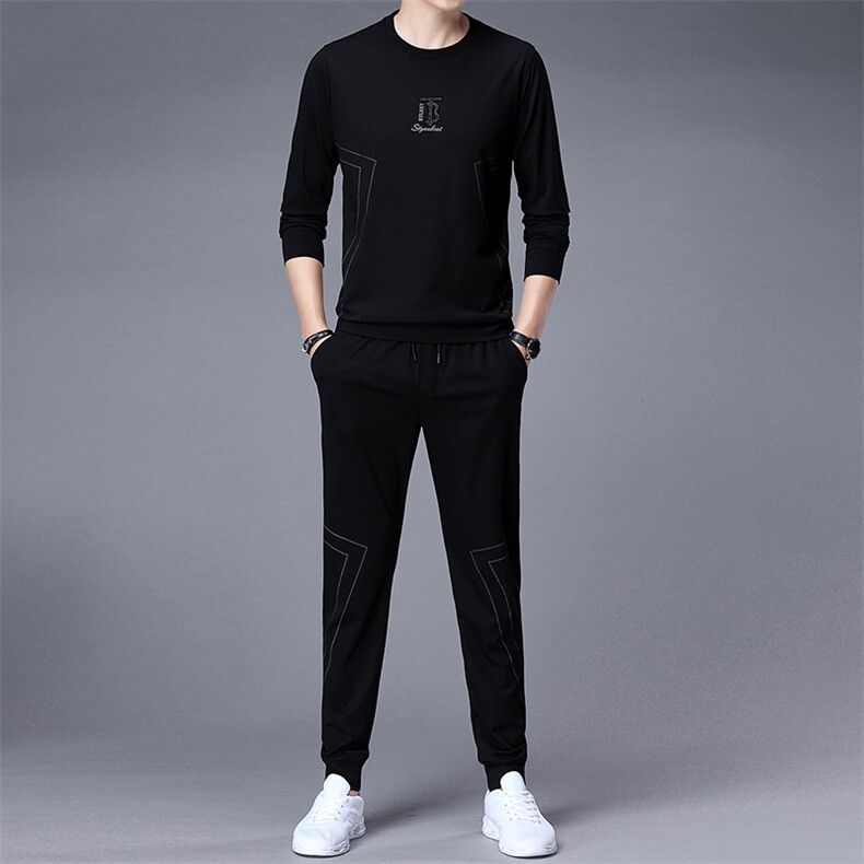 2023新款圆领卫衣秋季男士休闲套装印花运动跑步服潮流搭配男套装,男装休闲套装,电商B212（原钱塘6029）