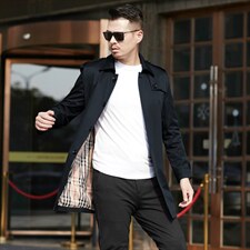 风衣男士春秋季新款中长款全棉纯色风衣商务休闲潮流男装上衣外套，男装风衣，电商B212（原钱塘6029）
