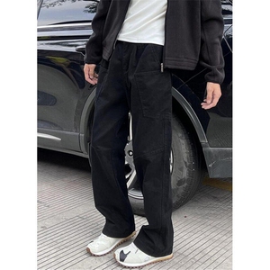 复古美拉德水洗多口袋拼接工装裤男直筒宽松阔腿休闲长裤 KD807图片