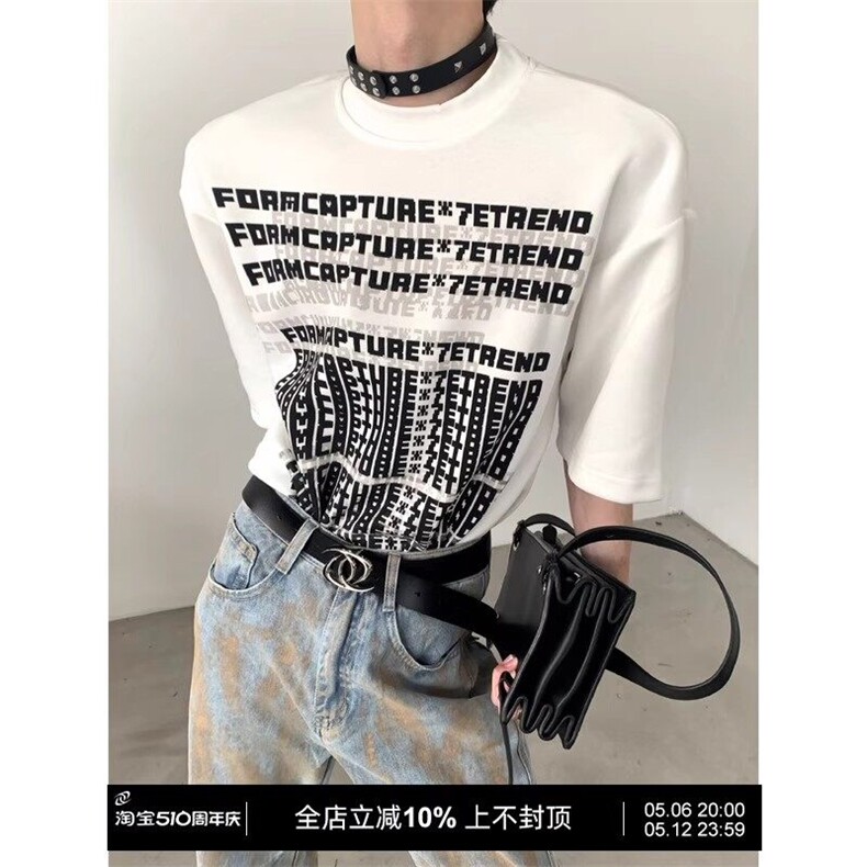 美式高街字母T恤男夏季圆领小众设计感短袖潮牌上衣 T07148 P38图片