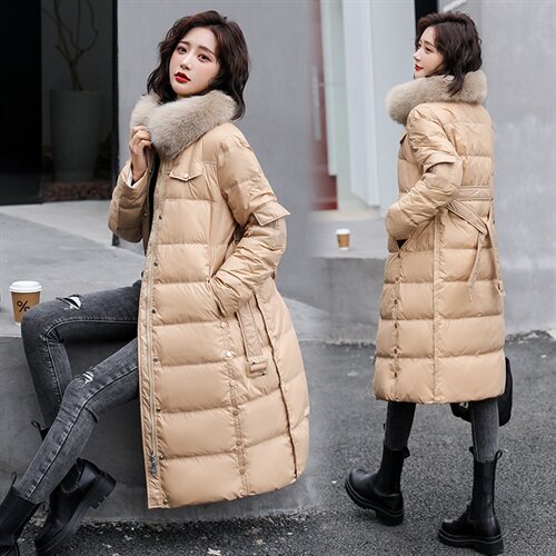 2021年冬季新款收腰显瘦立领大毛领中长款羽绒服，女装羽绒服，奕薇雅