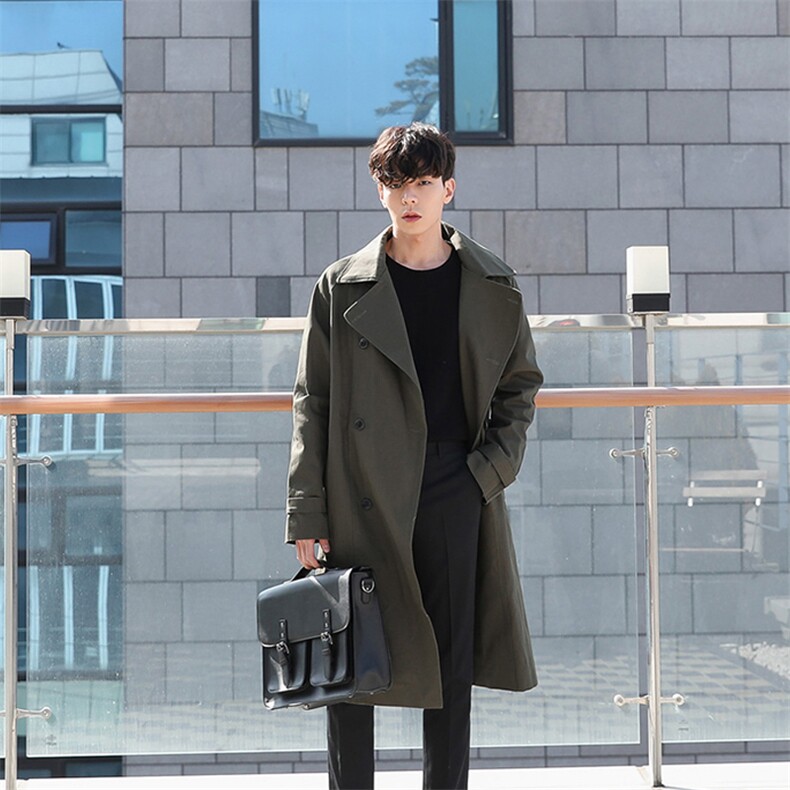 秋季百搭纯色翻领风衣男宽松大衣休闲学院ins薄外套FK10-P135，男装风衣，四季星座713