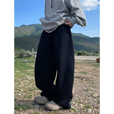 黑色休闲阔腿裤女垂感大码夏季薄款胖妹妹高腰宽松显瘦直筒长裤子，男装休闲裤，星座715-4