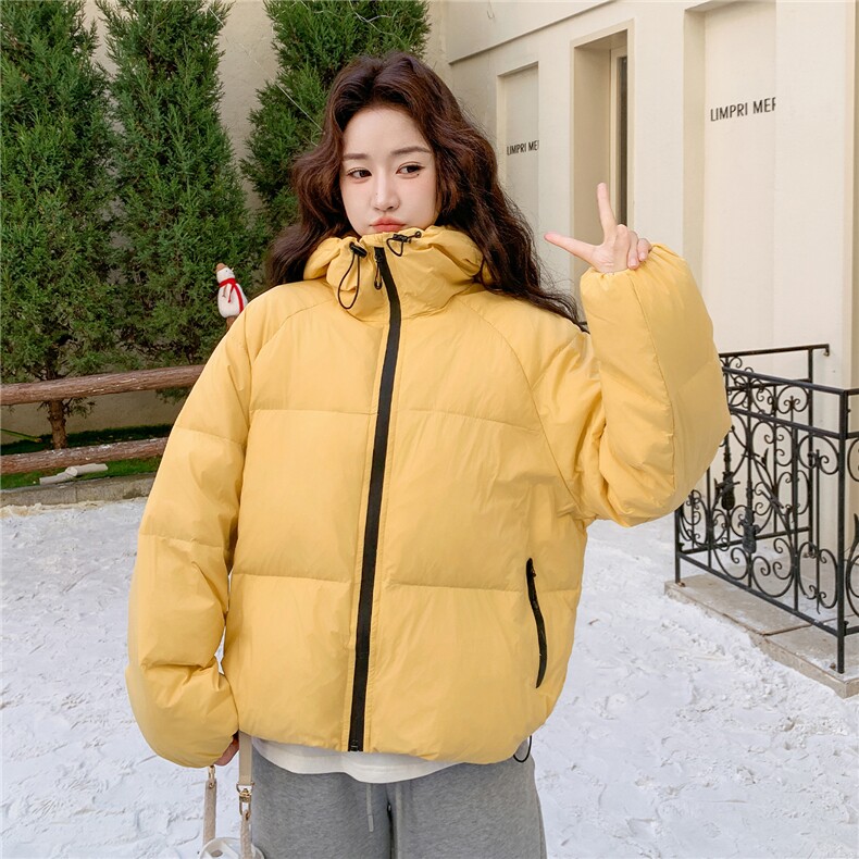韩系chic黄色连帽短款羽绒服女冬季超火好看高级小众加厚保暖外套,女装羽绒服,2C282