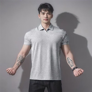 夏季收袖口新中式POLO衫短袖重磅高弹透气运动健身男士T恤 TA67图片