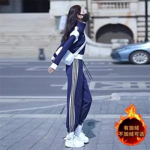 数据超好BO款2024年秋冬主推拼接运动休闲跑步三条杠时尚套装两件图片