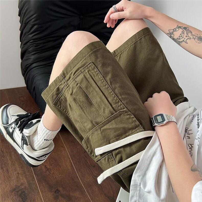 短裤男夏季潮流卡其色工装宽松五分裤休闲直筒纯棉裤子K6183X-P34，男装棉裤，星座412-2