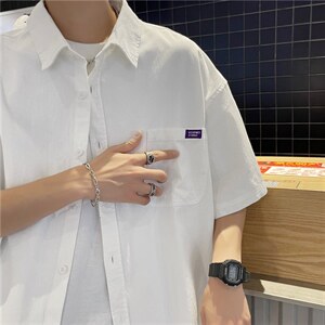 日系短袖衬衫2023夏季薄款ins痞帅假两件衬衣外套男男 W3204-P30图片