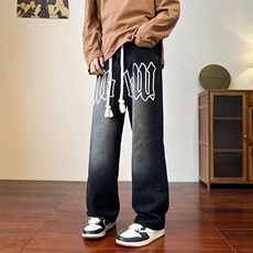 麻绳印花牛仔裤直筒B342-NK7003-P55，男装牛仔裤，电商B342