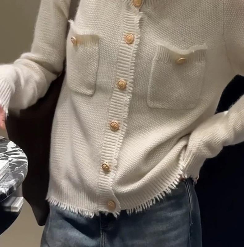 秋季新款纯色针织单排扣开衫时尚百搭,针织衫/毛衣,泰沅羊绒