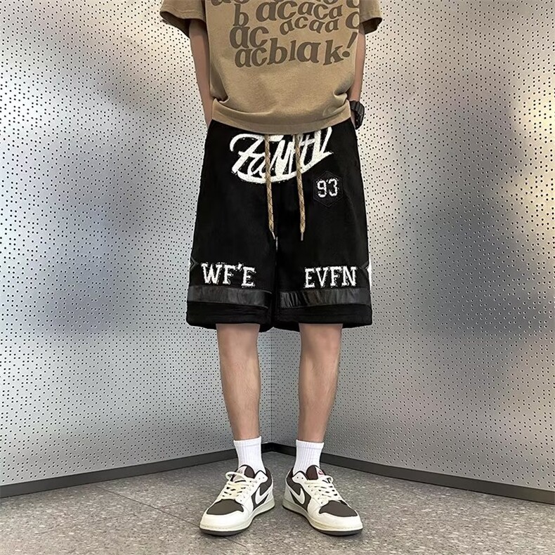 美式复古麂皮绒短裤男hiphop潮牌重磅五分中裤P35,男装休闲裤,星座1116-2
