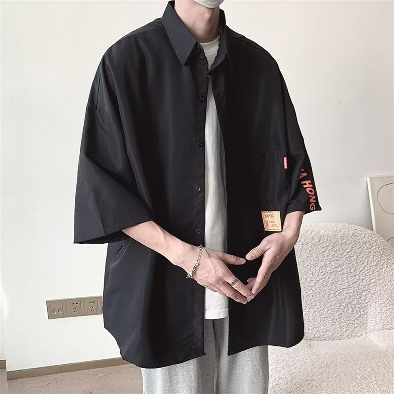 日系条纹短袖衬衫男夏季cityboy休闲百搭翻领衬衣潮牌薄款外套潮,男装T恤,星座1210-1