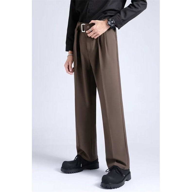 免烫垂感阔腿小西裤男士痞帅轻熟风宽松直筒拖地西装长裤K50，男装西服套装，星座1116A-2（原606A-1）