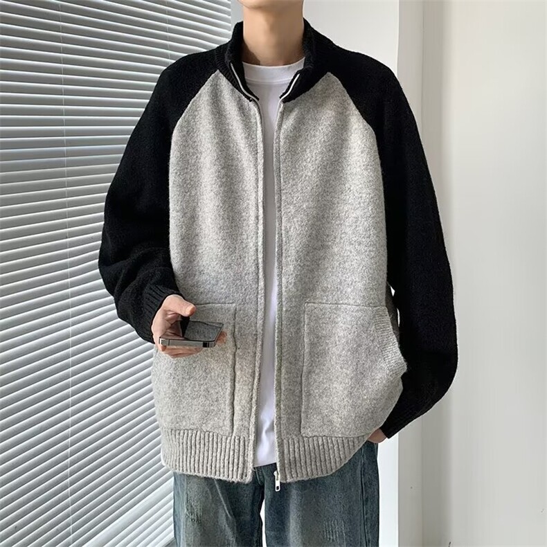 开衫拉链毛衣男百搭针织衫简约外套半高立领外搭情侣秋冬,男装针织衫/毛衣,星座410-7