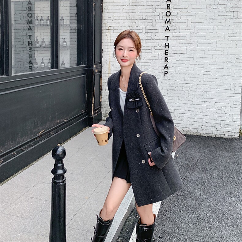 秋季上新！西装呢子外套精致职业时尚修身,女装毛呢外套,1C151