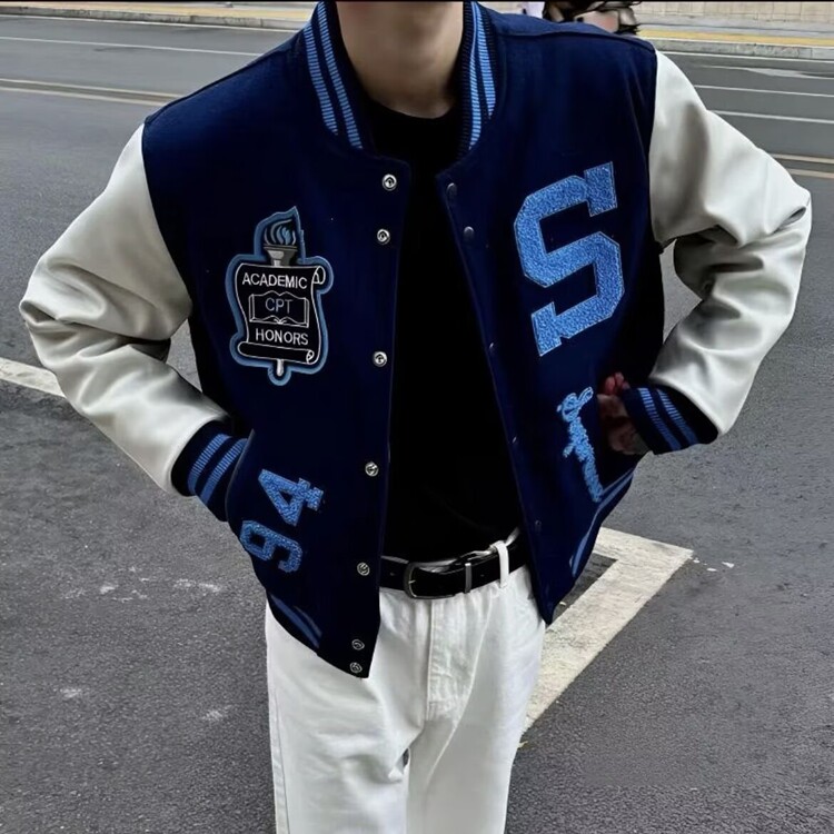 自创vibe棒球服拼接棒球男女美式2025字母情侣新款外套夹克宽松休图片