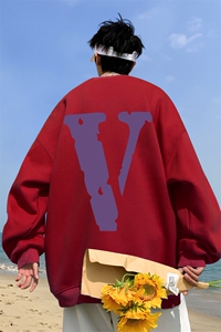 重磅宽松大码港风紫v印花圆领卫衣WY71-特p30（抖音不可售）图片