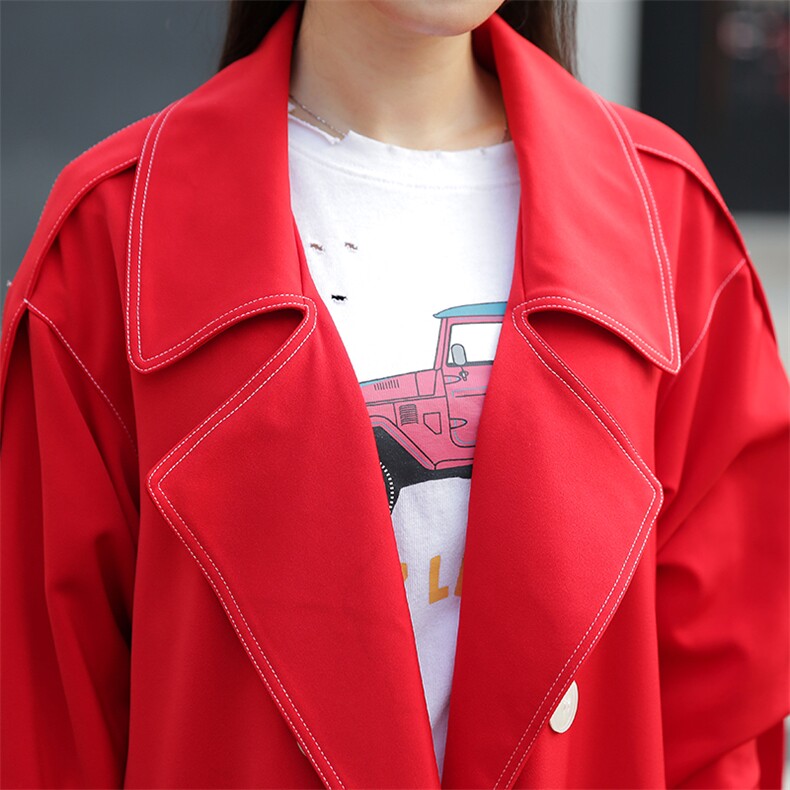 2021年秋季纯色修身显瘦百搭时尚潮流韩版中长款POLO领风衣,女装风衣,奕阳依阁