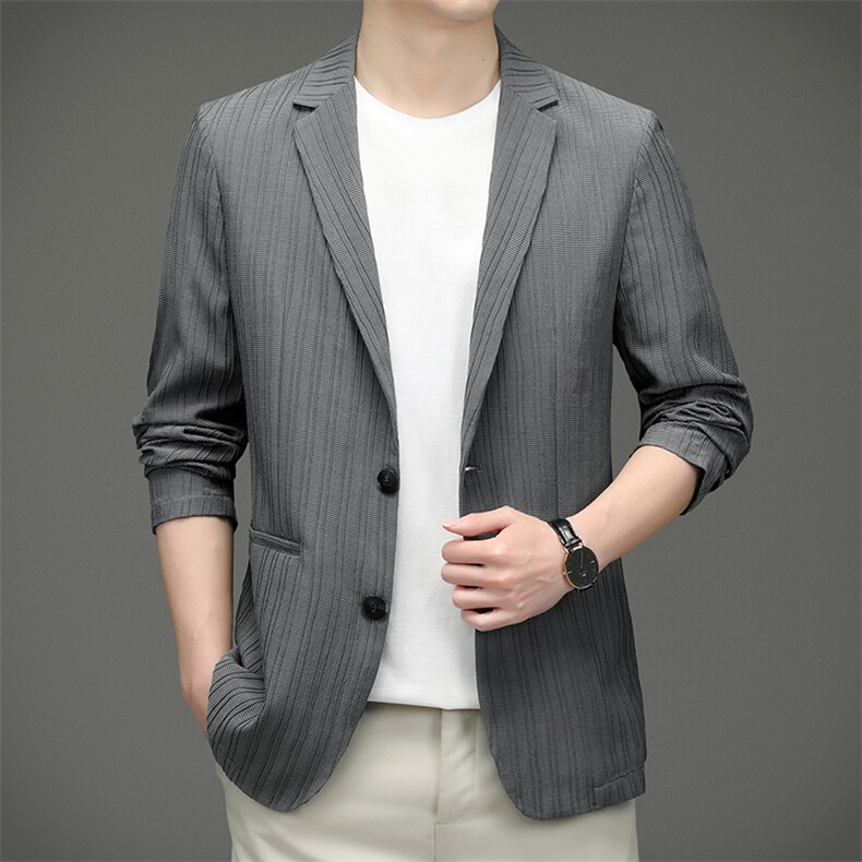 翻领口袋长袖上衣单排扣春季中老年2023年时尚西服SL18230,男装西服,钱塘6003（原4033）