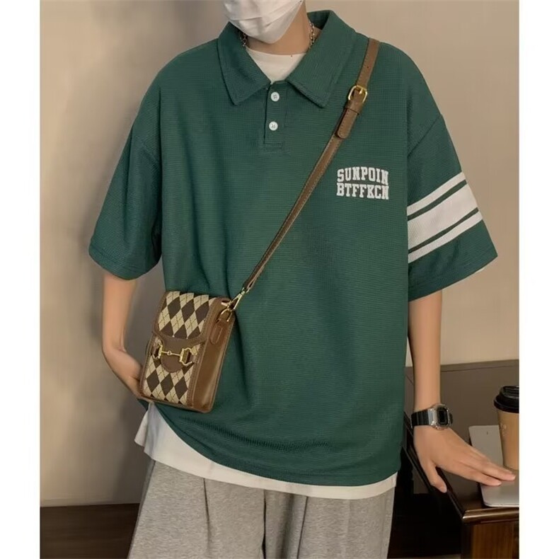 华夫格短袖POLO衫男夏季新款美式潮牌潮流宽松t恤学生休闲半袖衫,男装T恤,星座1013
