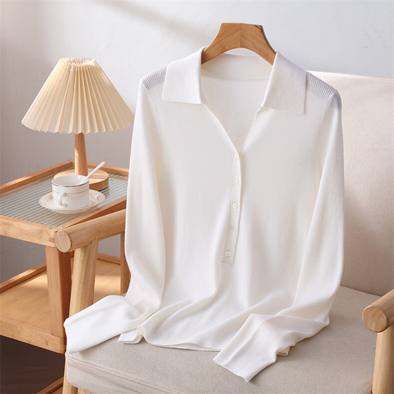 2025年秋季时尚百搭通勤简约休闲翻领针织衫，女装羊毛衫，清联羊绒