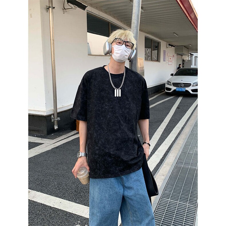 美式重磅做旧印花短袖t恤圆领宽松半袖情侣上衣T3660-特价P28,男装T恤,电商A007