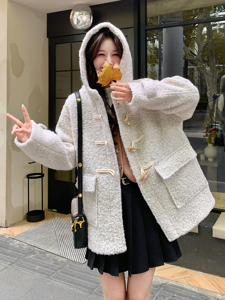 【新款】现货毛呢羊毛牛角扣中长款含羊毛55%,女装毛呢外套,浙宝192（原082）