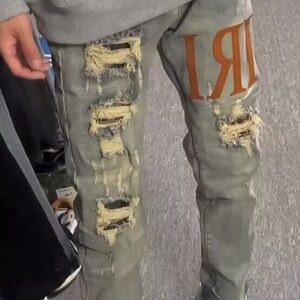 美式重磅复古牛仔裤男宽松直筒锥形高街潮流做旧破洞裤子男款四季图片