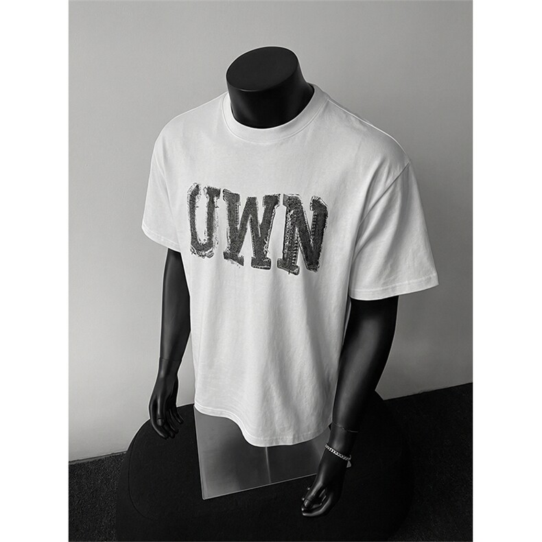 220g短袖T恤贴布印花潮牌美式夏宽松半袖t恤XT63097-TP1839,男装T恤,电商A102