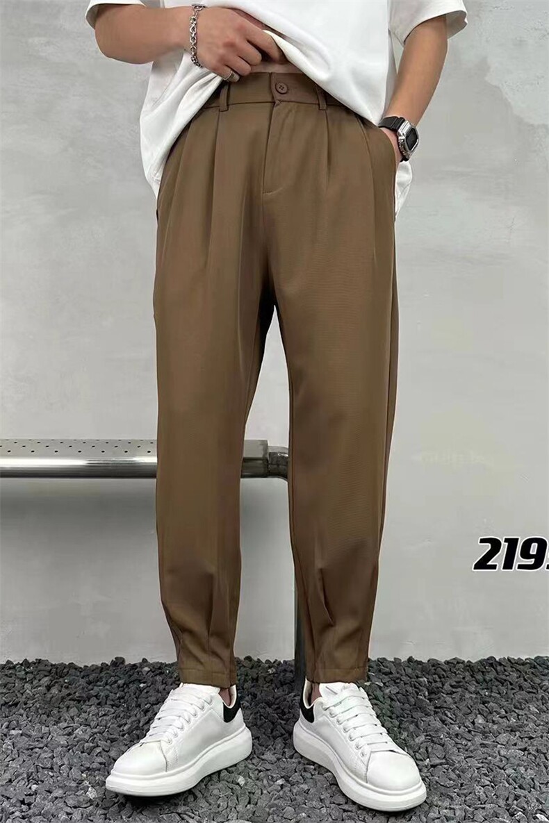 男简约宽松休闲裤垂感纯色枭光长丝面料长裤A329-K2195-P48,男装休闲裤,电商A329