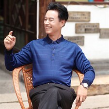 长袖T恤男士卫衣春秋季2023新款纯色翻领打底衫上衣服中老年男装，男装卫衣，电商B212（原钱塘6029）