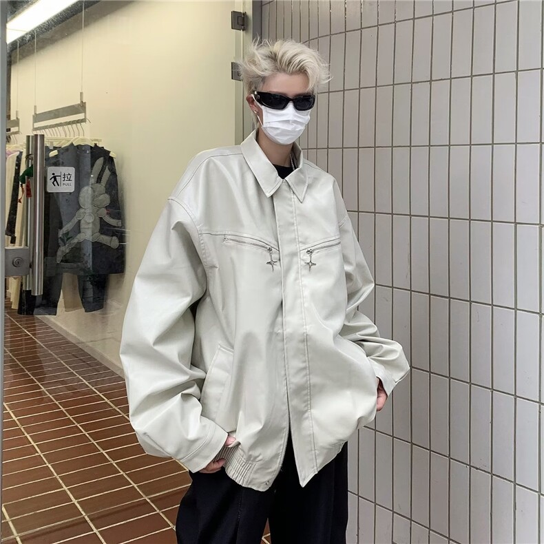 短款皮衣外套男春秋季高级感痞帅设计感小众骑行机车夹克,男装夹克,星座716-3