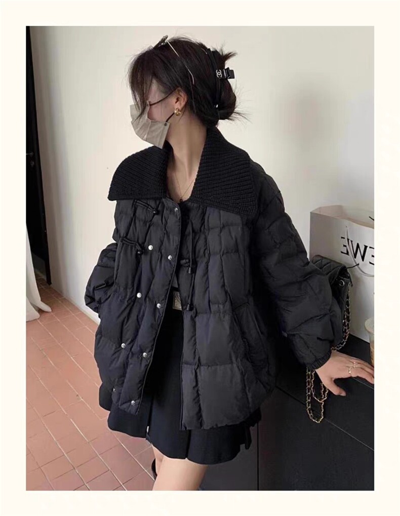 2024年冬季新款保暖90白鸭绒大翻领盘扣轻薄款羽绒服外套,女装羽绒服,牛米欧羽绒服工厂店