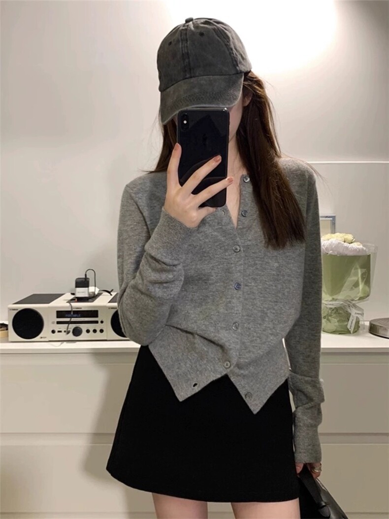 简约慵懒风纯毛高腰圆领开衫,针织衫/毛衣,胜酷羊绒